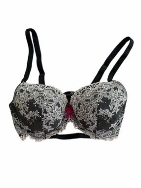 Victoria's Secret Black Bra with Ivory Lace Overlay 32DD